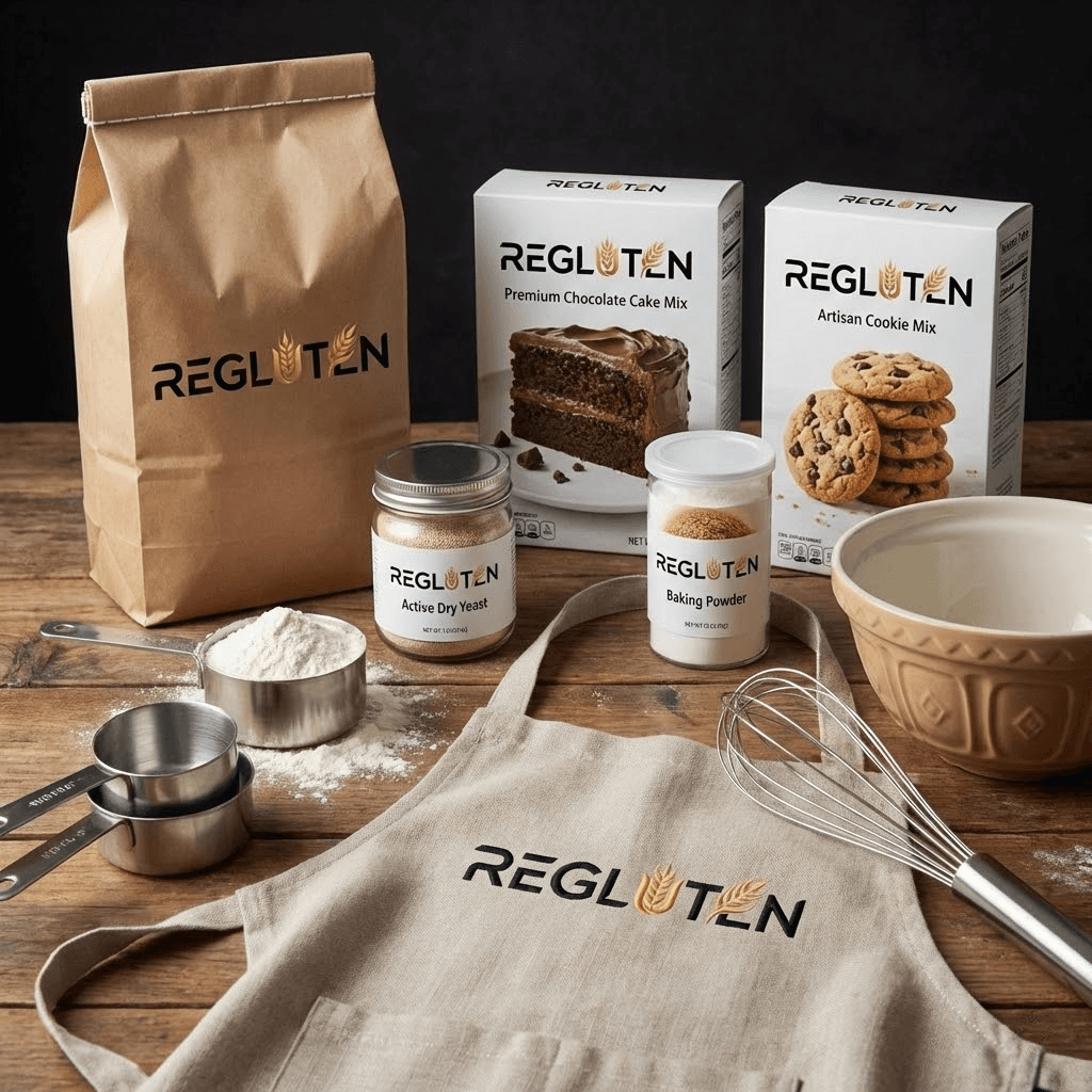 Premium Baking Essentials Kit with chocolate cake mix, cookie mix, ceramic bowl, and utensils