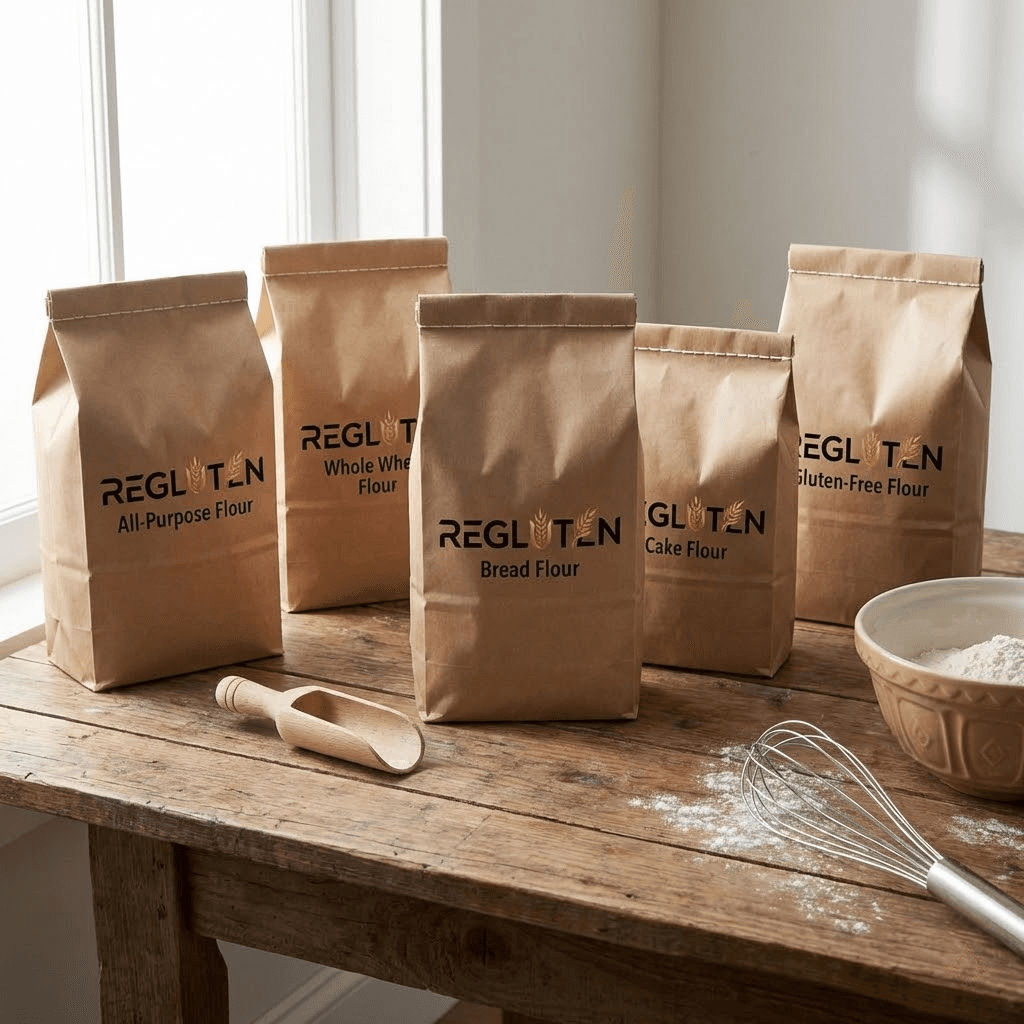 Gluten-Free Flour Collection with four kraft bags of specialty flour